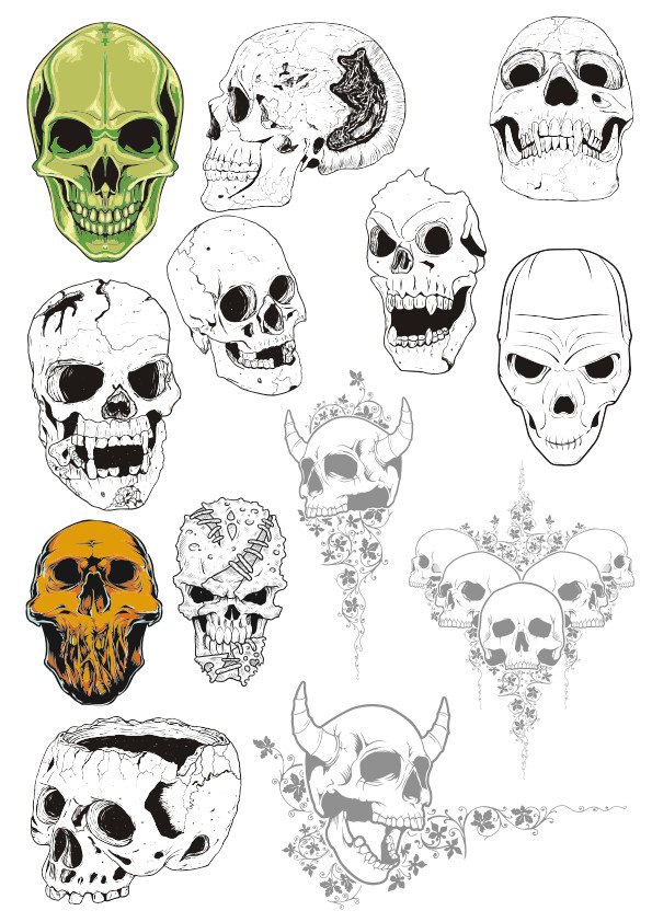 طرح مجموعه جمجمه مناسب برای استفاده در دستگاه های cnc چوب و cnc لیزر - skull set cdr file