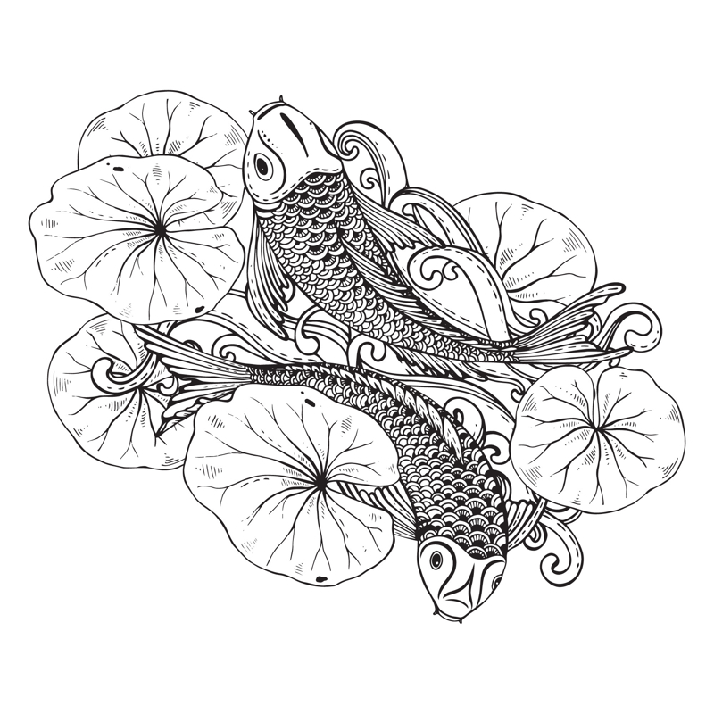 طرح فایل وکتور ماهی کوی ژاپنی بوهمی مناسب برای استفاده در دستگاه های cnc چوب و cnc لیزر - boho japanese koi fish eps file