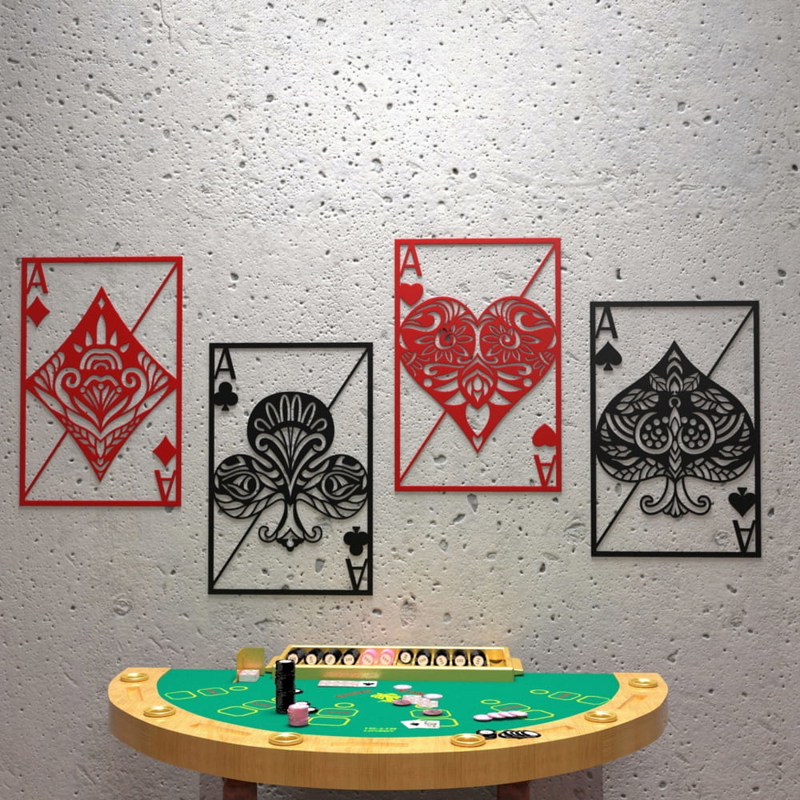 طرح تزیین دیوار با دستگاه کارت بازی مناسب برای استفاده در دستگاه های cnc چوب و cnc لیزر - laser cut playing cards wall decor cdr file