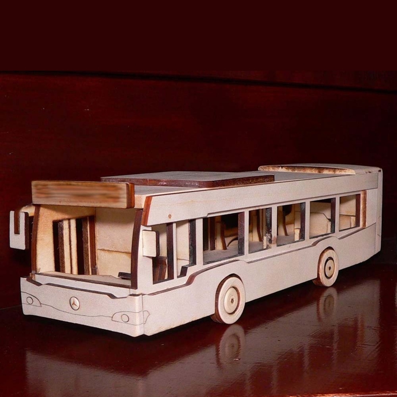 طرح مدل سه بعدی اتوبوس مرسدس بنز مناسب برای استفاده در دستگاه های cnc چوب و cnc لیزر - laser cut mercedes benz bus 3d model cdr file