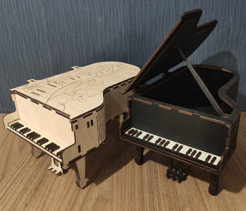 طرح جعبه کادویی پیانوی بزرگ مناسب برای استفاده در دستگاه های cnc چوب و cnc لیزر - laser cut grand piano gift box cdr file