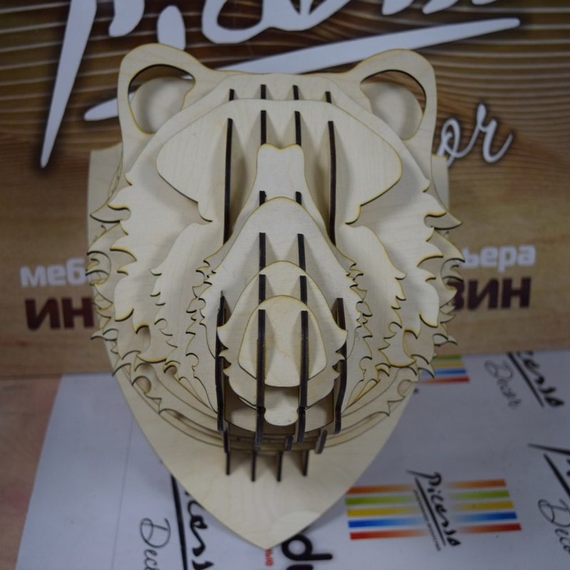 طرح سر خرس برای آویز دیواری مناسب برای استفاده در دستگاه های cnc چوب و cnc لیزر - laser cut bear head wall hanging dxf file