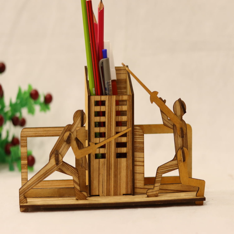 طرح جا خودکاری رومیزی با ضخامت 3 میلی‌متر مناسب برای استفاده در دستگاه های cnc چوب و cnc لیزر - laser cut desk pen holder 3mm cdr file