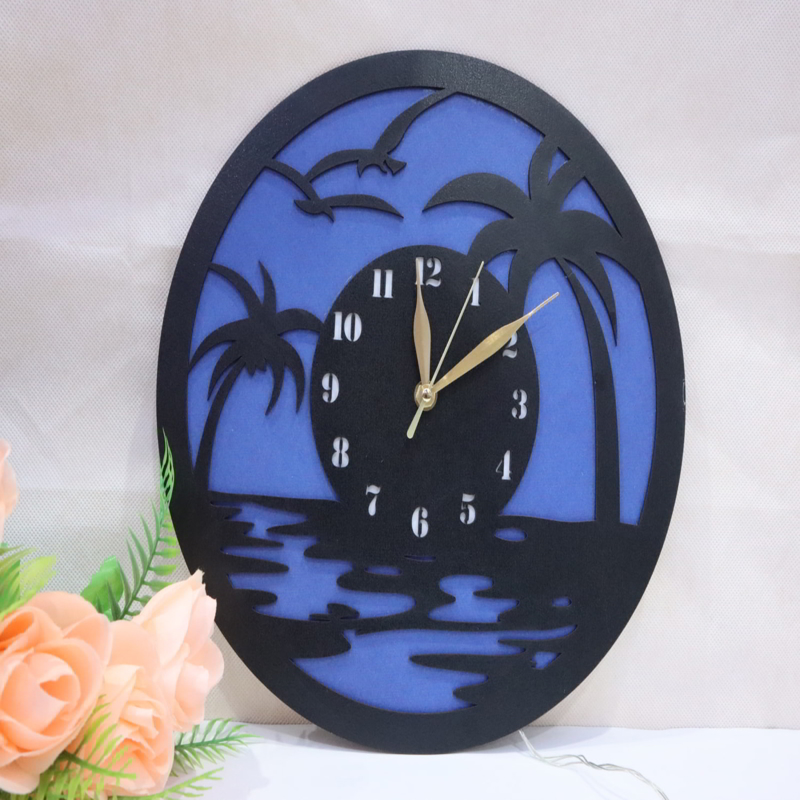 طرح ساعت دیواری طرح ساحل مناسب برای استفاده در دستگاه های cnc چوب و cnc لیزر - laser cut beach themed wall clock cdr file