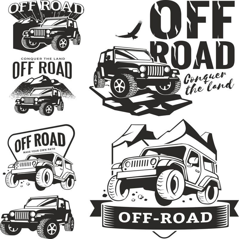 طرح برچسب های آفرود مناسب برای استفاده در دستگاه های cnc چوب و cnc لیزر - off road decals cdr file