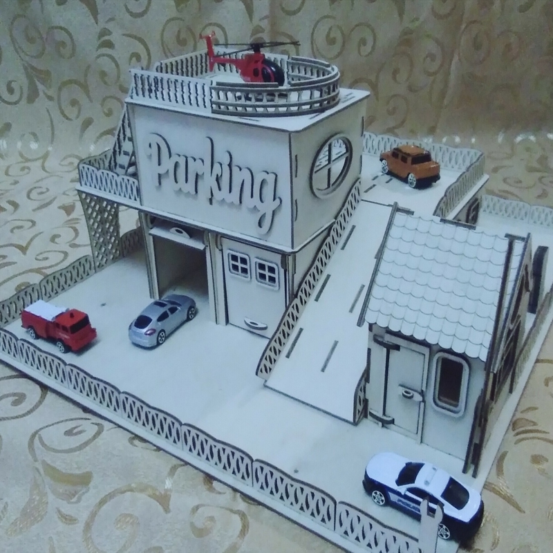 طرح گاراژ اسباب بازی چوبی به همراه عرشه هلیکوپتر مناسب برای استفاده در دستگاه های cnc چوب و cnc لیزر - laser cut wooden toy garage with helicopter deck cdr file