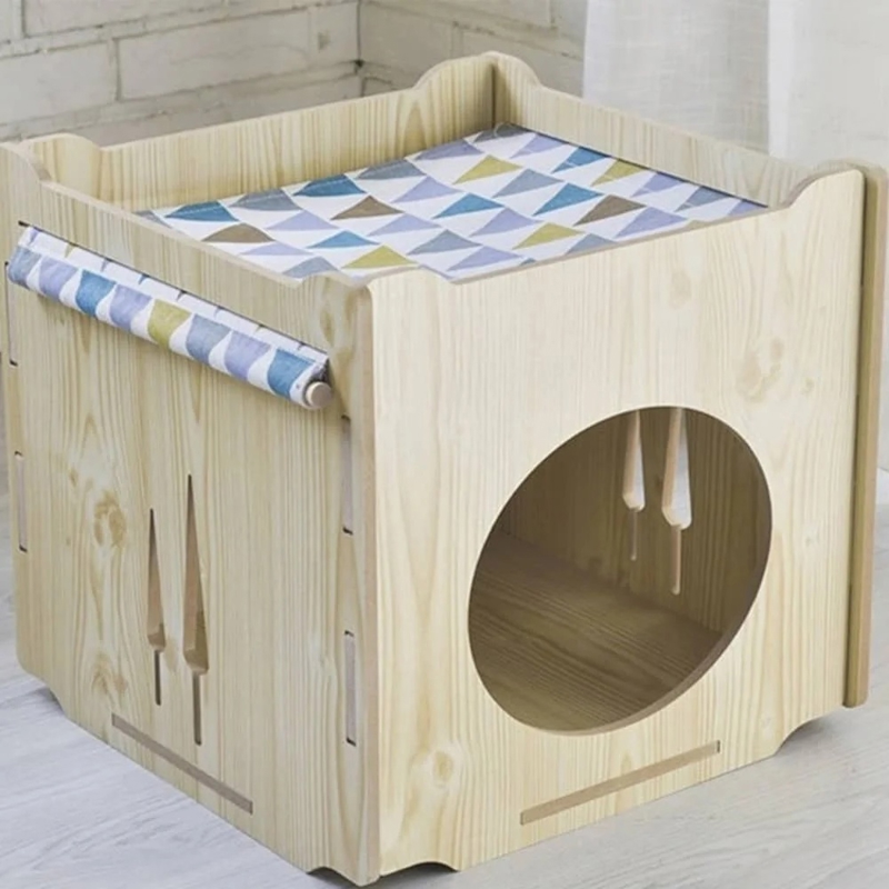 طرح خانه چوبی ساده برای گربه مناسب برای استفاده در دستگاه های cnc چوب و cnc لیزر - laser cut wooden simple cat house cdr file