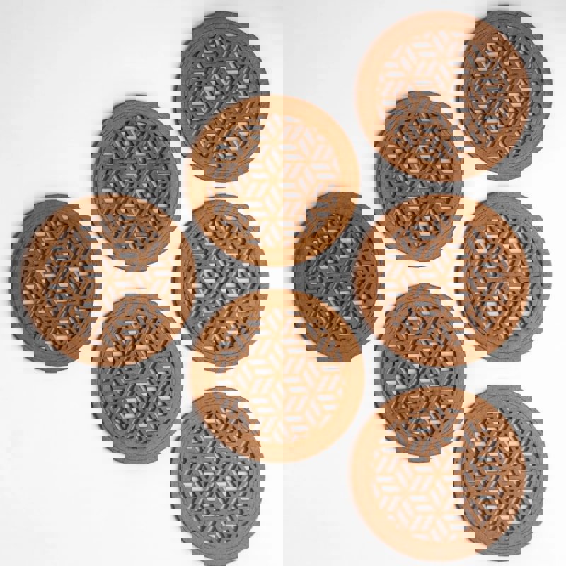 طرح زیرلیوانی‌های هندسی چوبی برای چای و قهوه مناسب برای استفاده در دستگاه های cnc چوب و cnc لیزر - laser cut wooden tea coffee geometric coasters