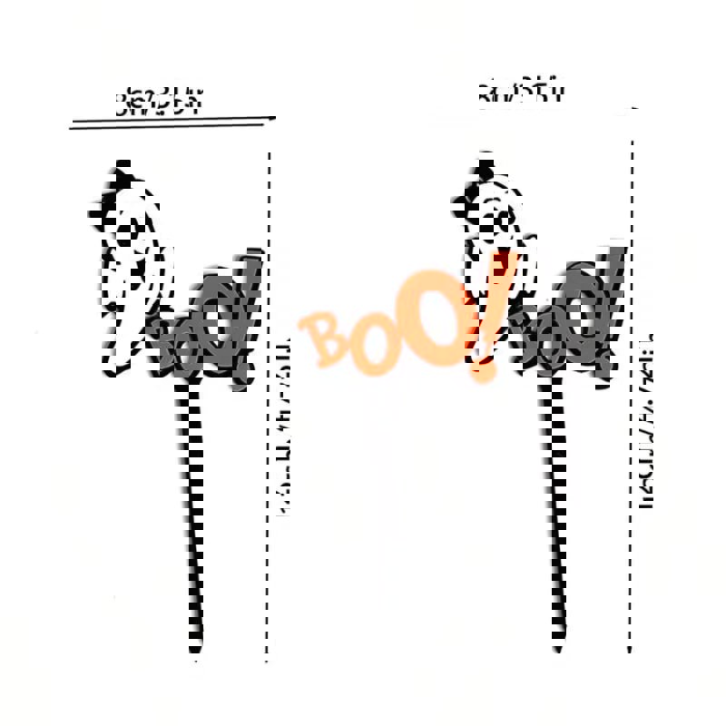 طرح روح هالووین با رویه کیک ورد بو مناسب برای استفاده در دستگاه های cnc چوب و cnc لیزر - laser cut halloween ghost with word boo cake topper