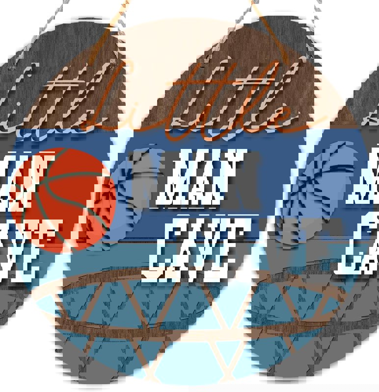 طرح تابلو غار آدمک برای پسران، دکور اتاق کودک، دکور دیوار بسکتبال برای اتاق کودک نوپا، آویز گرد درب مناسب برای استفاده در دستگاه های cnc چوب و cnc لیزر - laser cut little man cave sign for boys baby boy nursery decor basketball wall decor for toddler kids room round door hanger