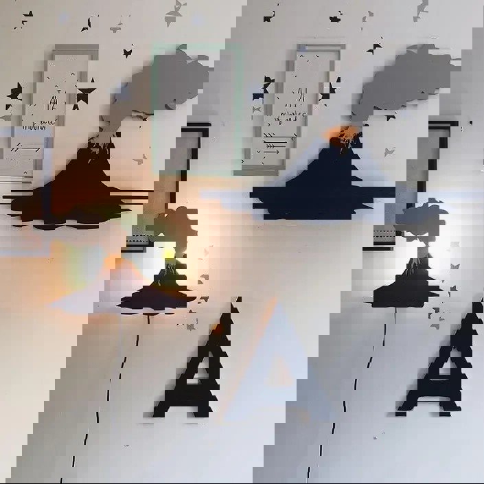 طرح چراغ خواب آتشفشانی ، دکور دیوار اتاق کودک مناسب برای استفاده در دستگاه های cnc چوب و cnc لیزر - laser cut volcano night light kids room wall decor