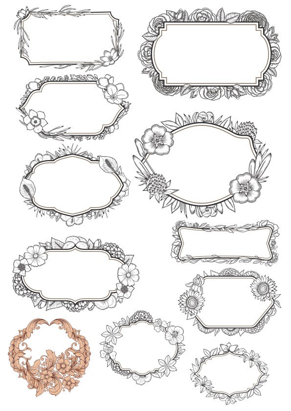 طرح فایل وکتور قاب گلدار قدیمی مناسب برای استفاده در دستگاه های cnc چوب و cnc لیزر - vintage floral frame vectors cdr file
