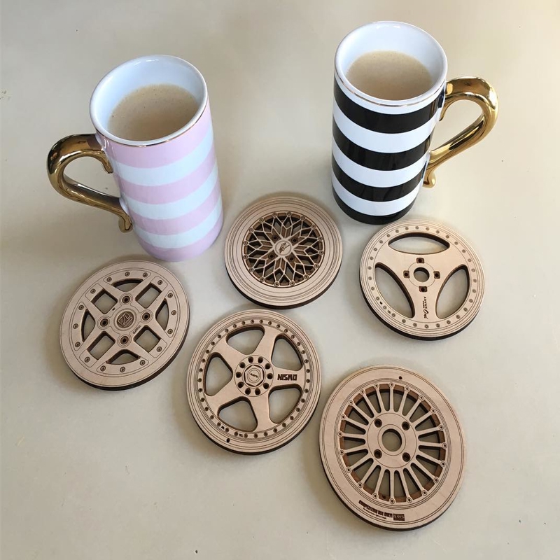 طرح زیرلیوانی های چرخدار مناسب برای استفاده در دستگاه های cnc چوب و cnc لیزر - laser cut wheel coasters cdr file
