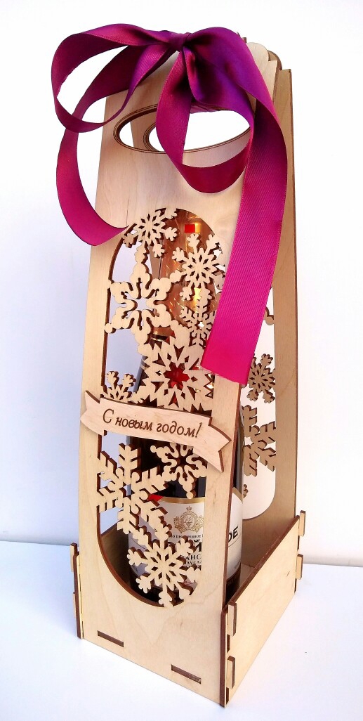 طرح جعبه کادو نوشیدنی مناسب برای استفاده در دستگاه های cnc چوب و cnc لیزر - laser cut champagne gift box cdr file