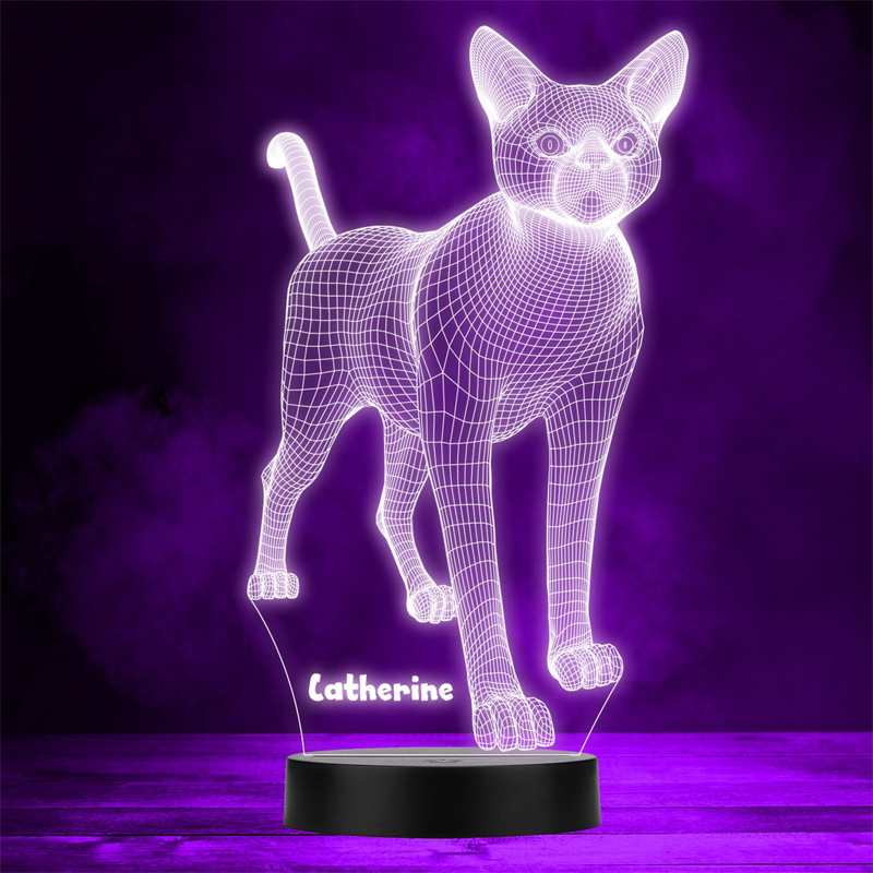 طرح چراغ خواب سه بعدی گربه مناسب برای استفاده در دستگاه های cnc چوب و cnc لیزر - laser cut cat 3d illusion night lamp cdr file