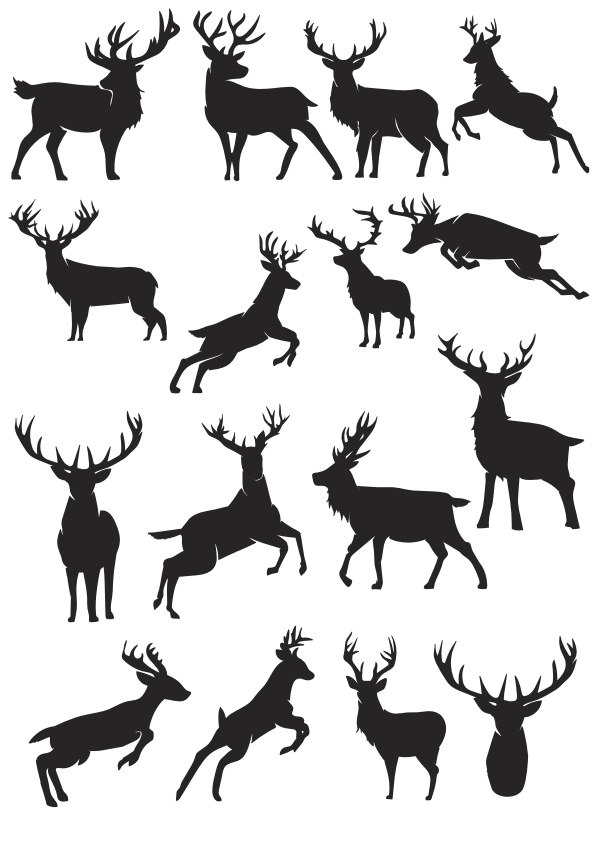 طرح مجموعه وکتور گوزن سیلوئت مناسب برای استفاده در دستگاه های cnc چوب و cnc لیزر - deer silhouette vector collection cdr file
