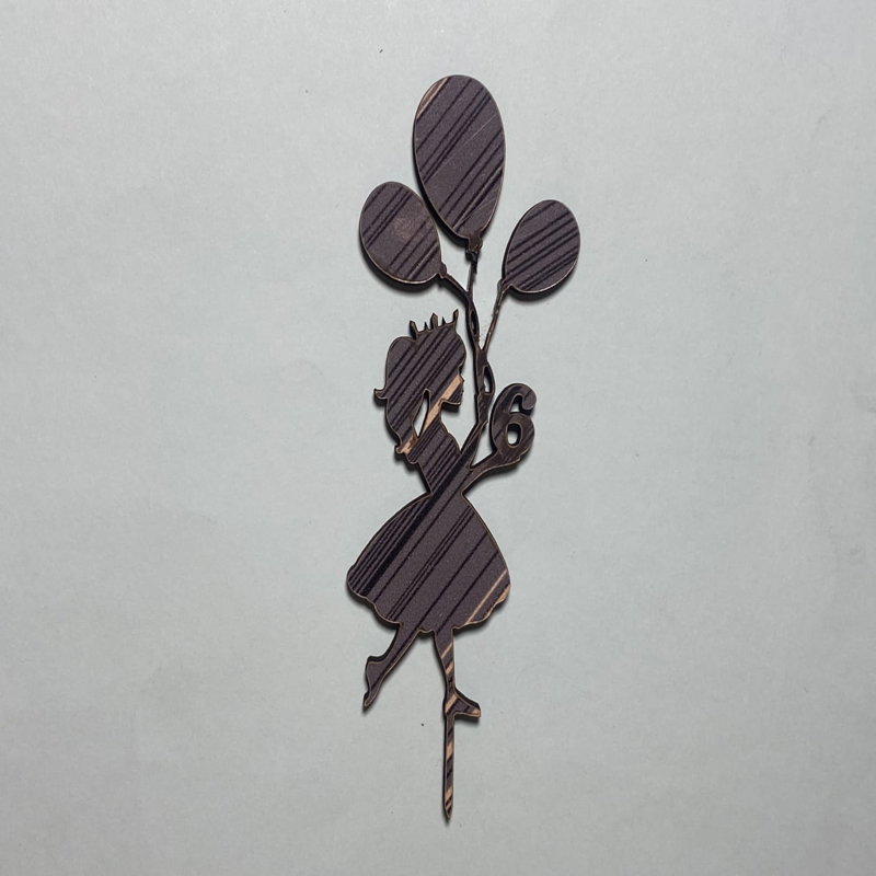 طرح کیک تولد دختر با بادکنک و رویه آن مناسب برای استفاده در دستگاه های cnc چوب و cnc لیزر - laser cut girl with balloon birthday cake topper cdr file