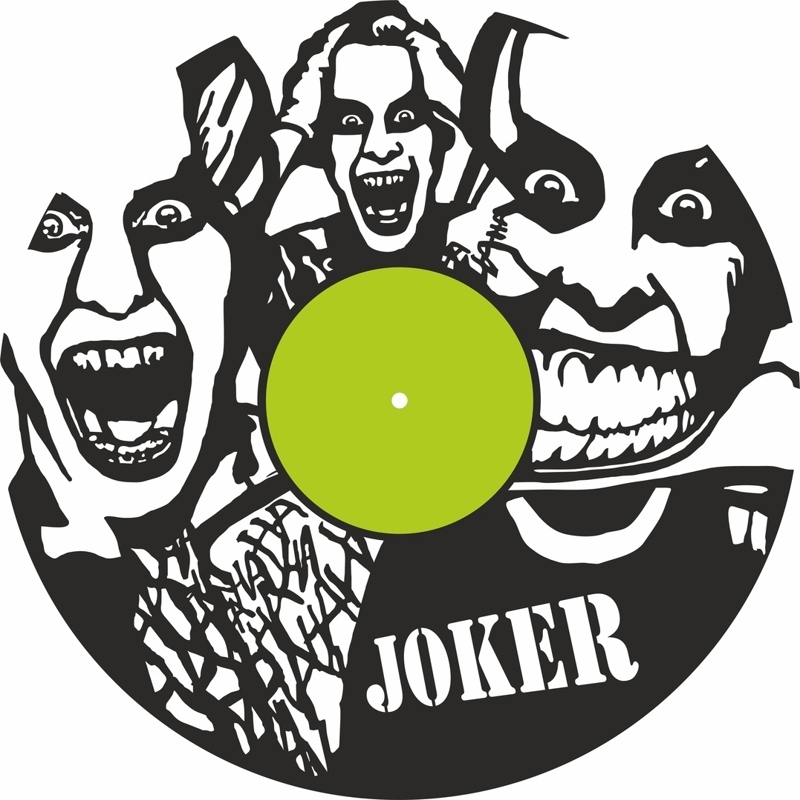طرح ساعت دیواری وینیل جوکر مناسب برای استفاده در دستگاه های cnc چوب و cnc لیزر - laser cut joker vinyl record wall clock template cdr file