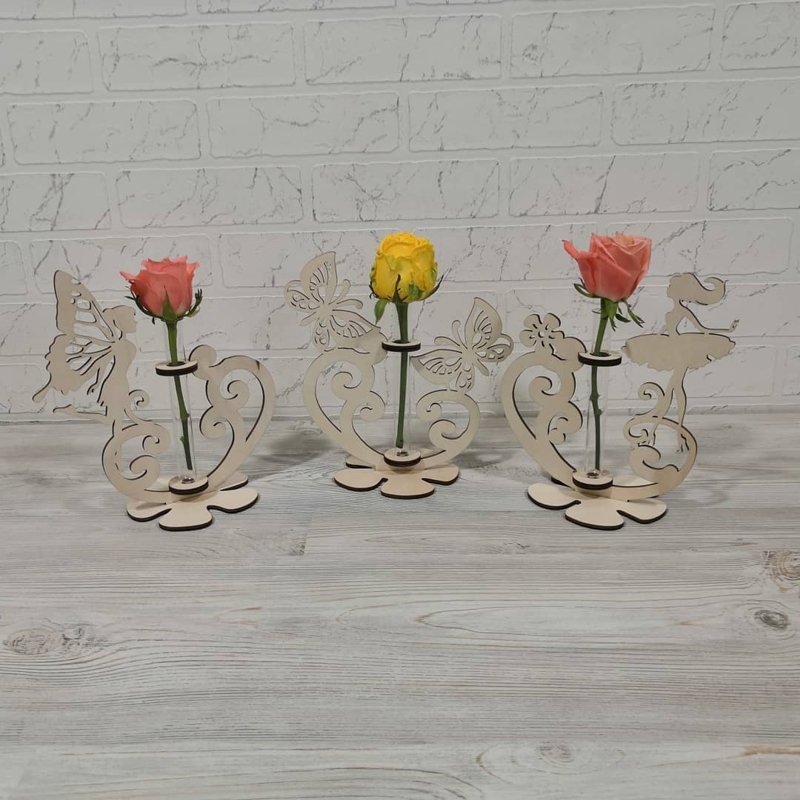 طرح گلدان شیشه ای طرح دختر مناسب برای استفاده در دستگاه های cnc چوب و cnc لیزر - laser cut decor girl flower stand glass tube plant pot cdr file
