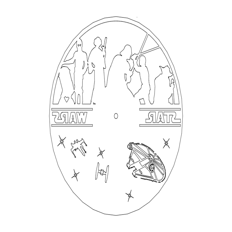 طرح ساعت روی صفحه گرامافون جنگ ستارگان مناسب برای استفاده در دستگاه های cnc چوب و cnc لیزر - clock on a record star wars dxf file