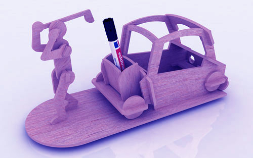 طرح سه بعدی با فرمت 3mm مناسب برای استفاده در دستگاه های cnc چوب و cnc لیزر - golfer cart pen holder stand 3mm cdr file