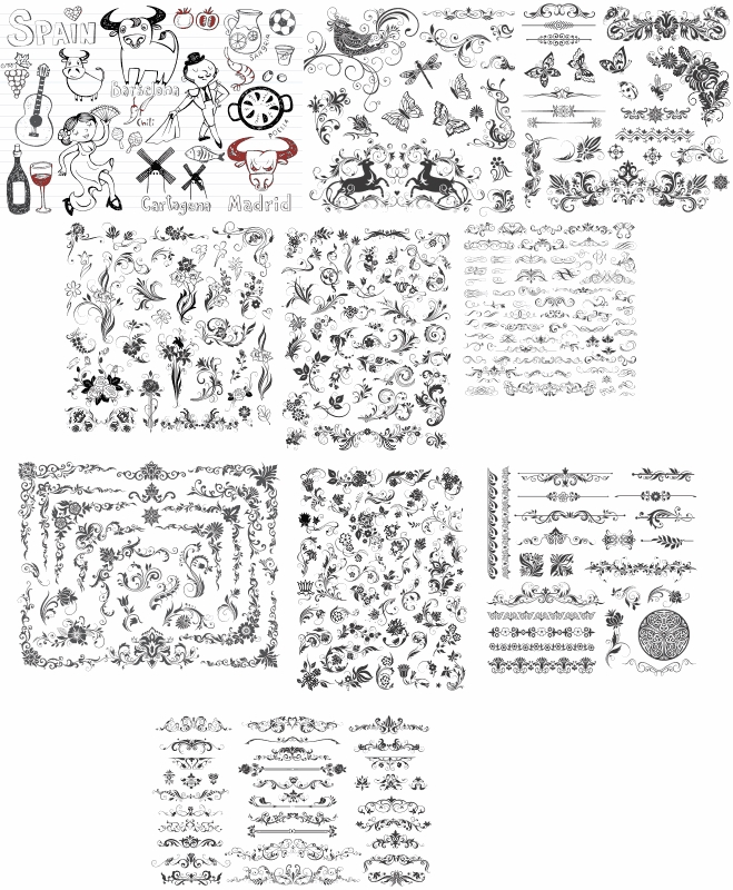 طرح فایل وکتور عناصر گلدار تزئینی مناسب برای استفاده در دستگاه های cnc چوب و cnc لیزر - ornate floral elements vector cdr file