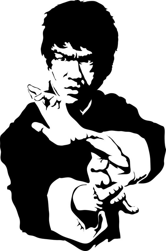طرح وکتور سیاه و سفید بروس لی مناسب برای استفاده در دستگاه های cnc چوب و cnc لیزر - bruce lee black and white vector dxf file