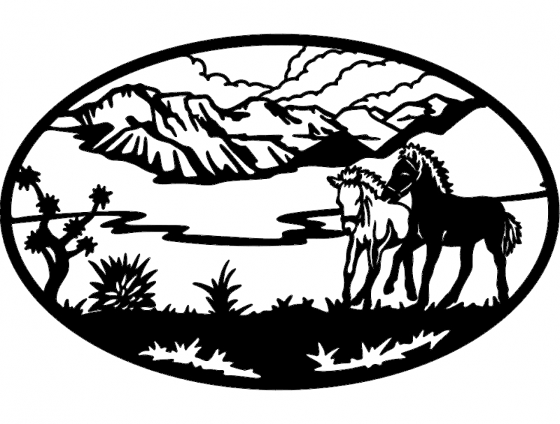 طرح اسب‌های بیضی شکل مناسب برای استفاده در دستگاه های cnc چوب و cnc لیزر - oval ponies dxf file