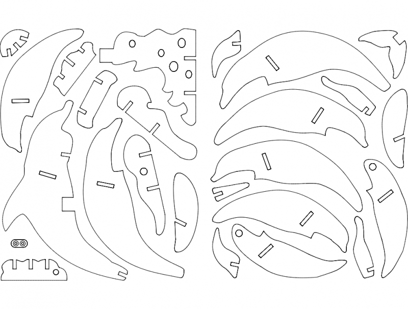 طرح پازل سه بعدی دلفین مناسب برای استفاده در دستگاه های cnc چوب و cnc لیزر - delfin 3d puzzle dxf file