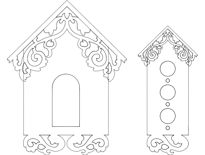 طرح نمای خانه پرندگان مناسب برای استفاده در دستگاه های cnc چوب و cnc لیزر - birds house front design dxf file