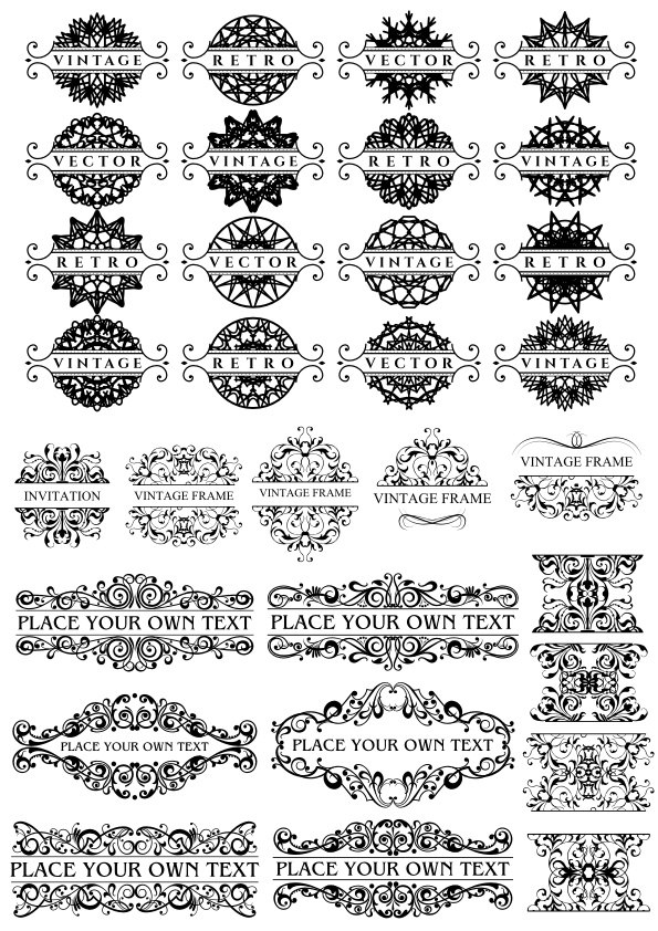 طرح حروف برجسته دکوراتیو قدیمی و خوشنویسی مناسب برای استفاده در دستگاه های cnc چوب و cnc لیزر - vintage retro calligraphic decor elements cdr file