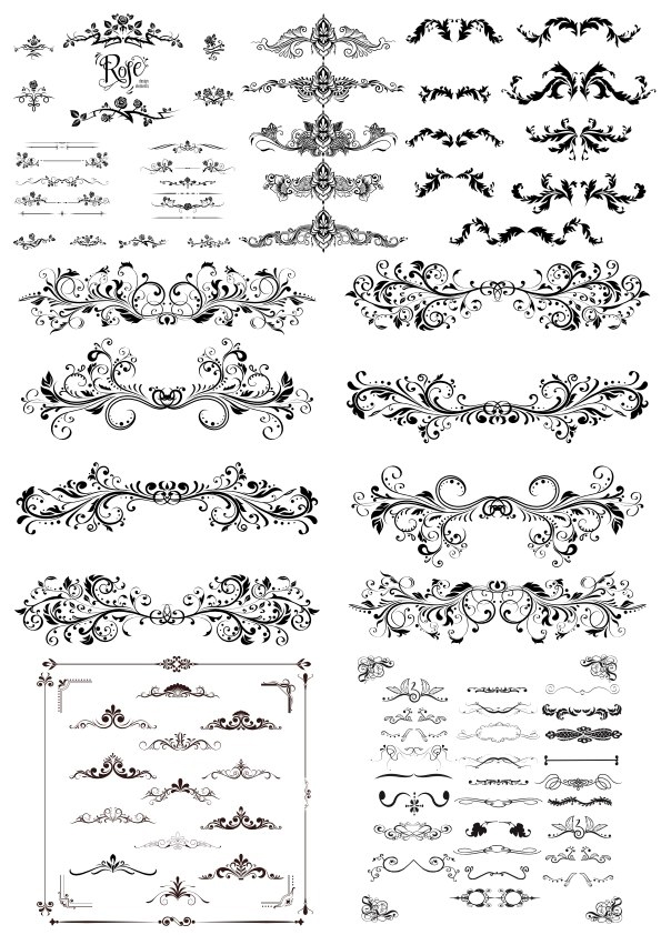 طرح حاشیه و تزئینات گلدار چرخشی مناسب برای استفاده در دستگاه های cnc چوب و cnc لیزر - swirl floral borders and ornaments cdr file