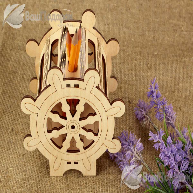طرح جا خودکاری دریایی چرخ کشتی مناسب برای استفاده در دستگاه های cnc چوب و cnc لیزر - laser cut ship wheel nautical pen holder cdr file