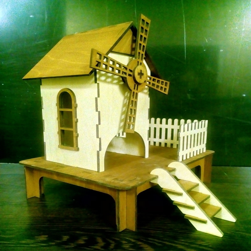 طرح چای کیسه ای آسیاب بادی، مناسب برای استفاده در دستگاه های cnc چوب و cnc لیزر - laser cut windmill tea house tea bag dispenser cdr file