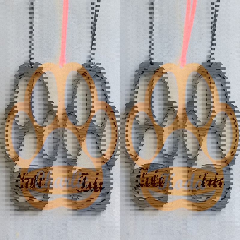 طرح برای چاپ طرح پنجه کریسمس با مناسب برای استفاده در دستگاه های cnc چوب و cnc لیزر - laser cut paw print christmas ornament svg file