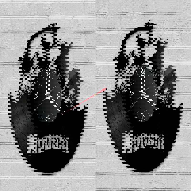 طرح ساعت دیواری وینیل ماداگاسکار مناسب برای استفاده در دستگاه های cnc چوب و cnc لیزر - laser cut madagascar vinyl wall clock cdr file