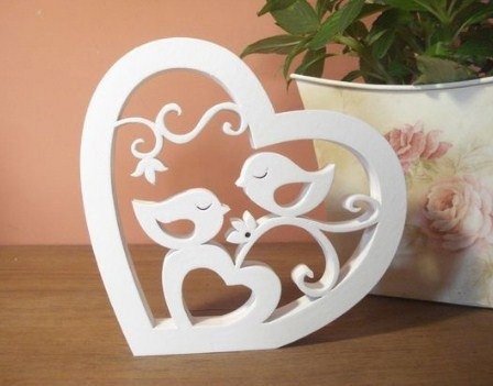 طرح مجسمه پرنده به شکل قلب مناسب برای استفاده در دستگاه های cnc چوب و cnc لیزر - laser cut birds figurine in heart shape dxf file