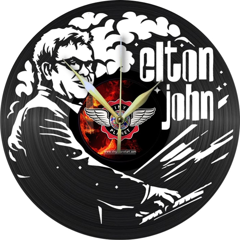 طرح ساعت وینیل طرح التون جان مناسب برای استفاده در دستگاه های cnc چوب و cnc لیزر - elton john vinyl record clock laser cut template cdr file