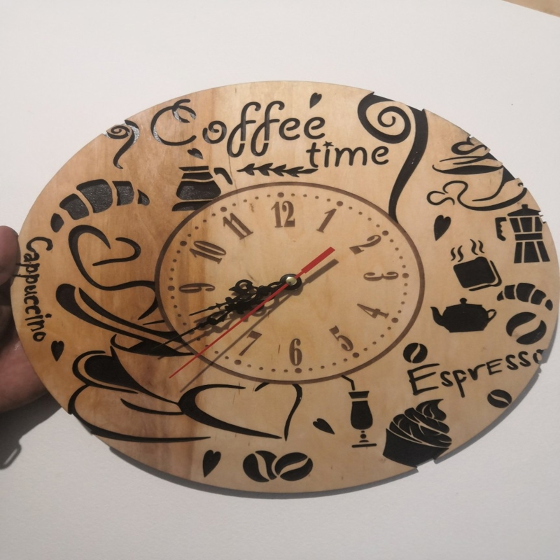 طرح ساعت دیواری به وقت قهوه مناسب برای استفاده در دستگاه های cnc چوب و cnc لیزر - laser cut coffee time wall clock template cdr file