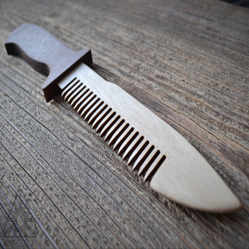 طرح چاقو چوبی شانه به شکل کورل cdr مناسب برای استفاده در دستگاه های cnc چوب و cnc لیزر - laser cut wooden knife comb cdr file