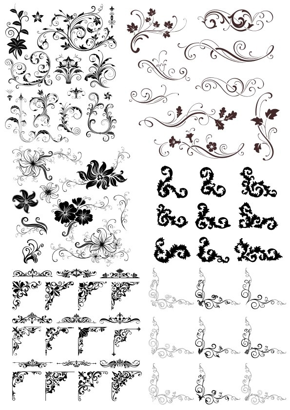 طرح مجموعه المان‌های دکور چرخشی، مناسب برای استفاده در دستگاه های cnc چوب و cnc لیزر - swirl decor elements set cdr file