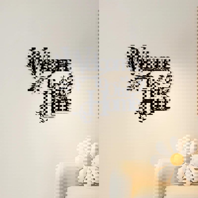 طرح به هنر دیواری خانه ما خوش آمدید مناسب برای استفاده در دستگاه های cnc چوب و cnc لیزر - laser cut welcome to our home wall art