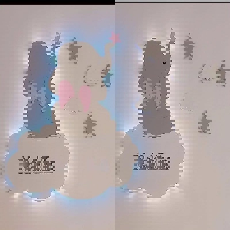 طرح چراغ دیواری فیلی مخصوص اتاق کودک مناسب برای استفاده در دستگاه های cnc چوب و cnc لیزر - laser cut baby elephant wall light kids room decor