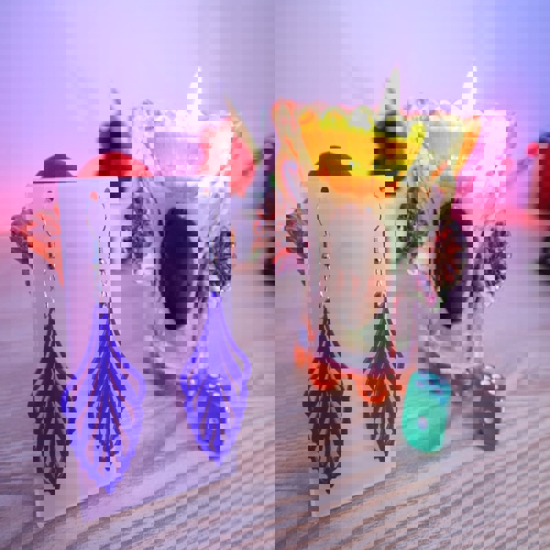 طرح گوشواره زنانه طرح گل مناسب برای استفاده در دستگاه های cnc چوب و cnc لیزر - laser cut women floral earrings dxf file