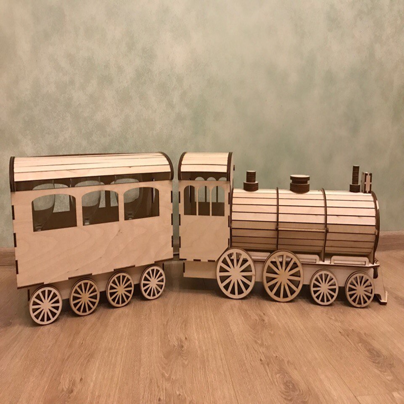 طرح جعبه کادو لوکوموتیو مناسب برای استفاده در دستگاه های cnc چوب و cnc لیزر - laser cut gift wrap locomotive template cdr file