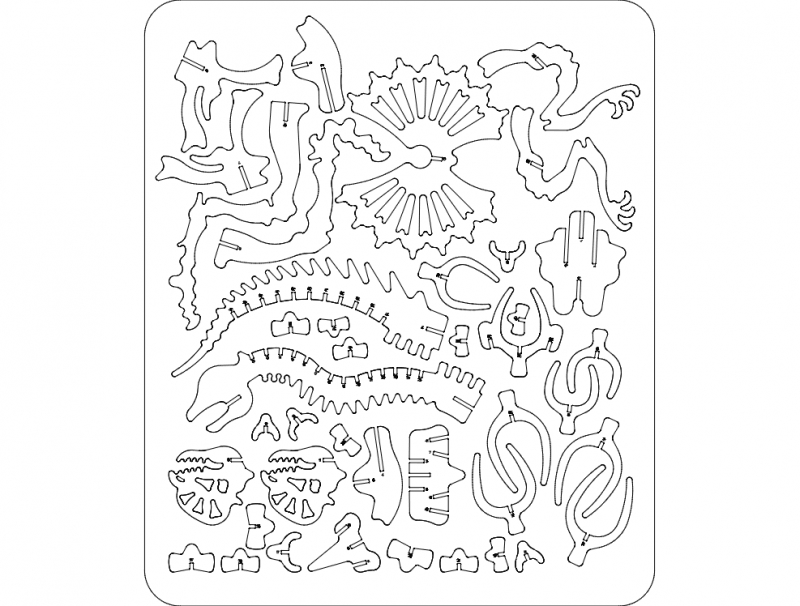 طرح پازل سه بعدی دیلوفوسوروس مناسب برای استفاده در دستگاه های cnc چوب و cnc لیزر - dilophosaurus 3d puzzle dxf file