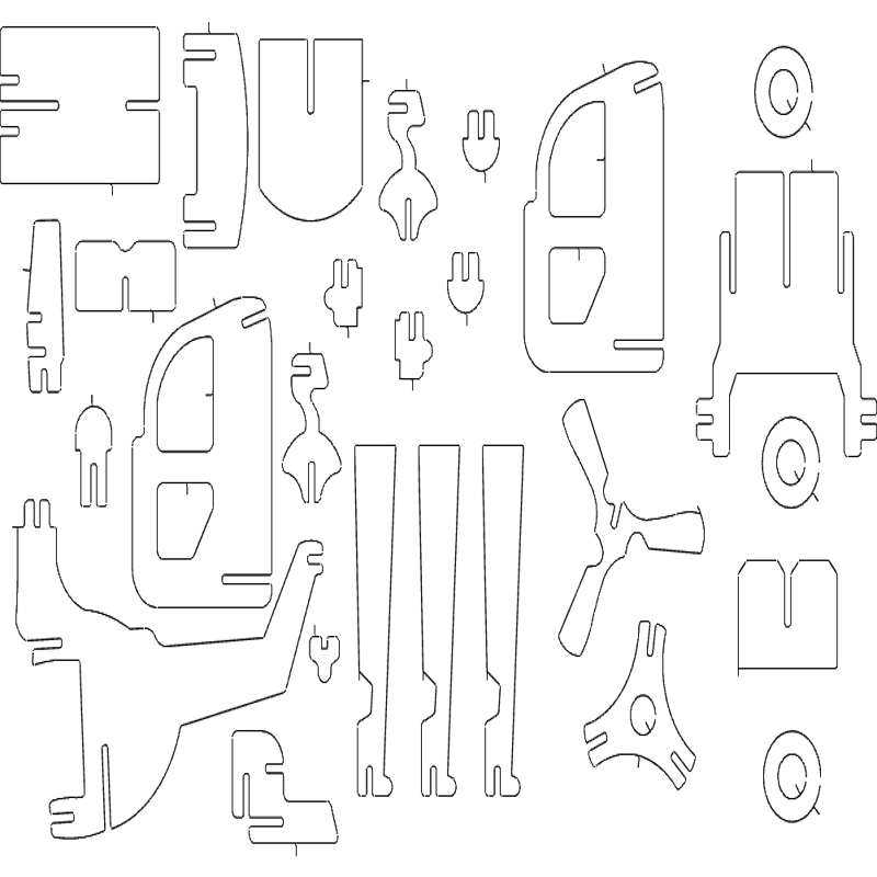 طرح پازل سه بعدی هلیکوپتر مناسب برای استفاده در دستگاه های cnc چوب و cnc لیزر - helicopter dxf file 3d puzzle