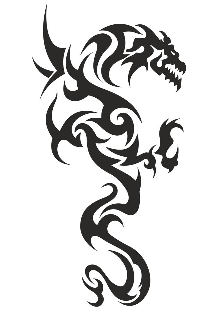 طرح وکتور خالکوبی اژدها سیاه و سفید مناسب برای استفاده در دستگاه های cnc چوب و cnc لیزر - black and white tattoo dragon vector cdr file