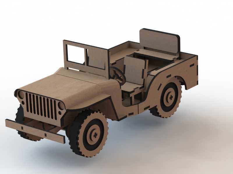 طرح پازل چوبی سه بعدی جیپ مناسب برای استفاده در دستگاه های cnc چوب و cnc لیزر - jeep 3d wooden puzzle laser cut cdr file