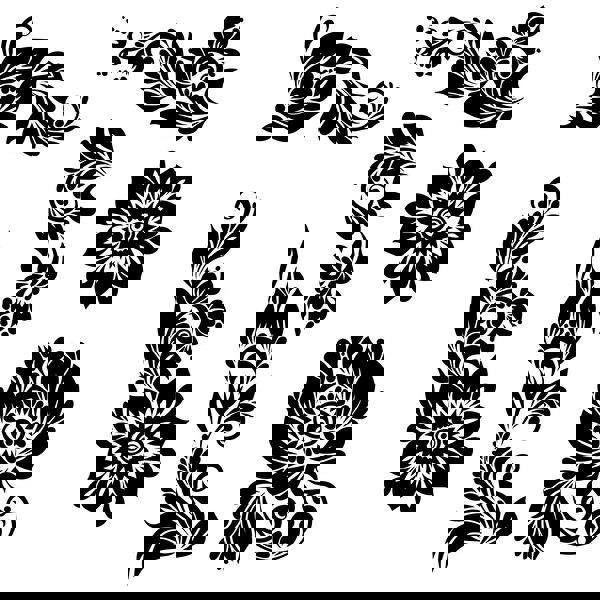 طرح وکتور طرح گل و بوته با طرح سیاه و سفید مناسب برای استفاده در دستگاه های cnc چوب و cnc لیزر - black ornaments floral vector illustration dxf file